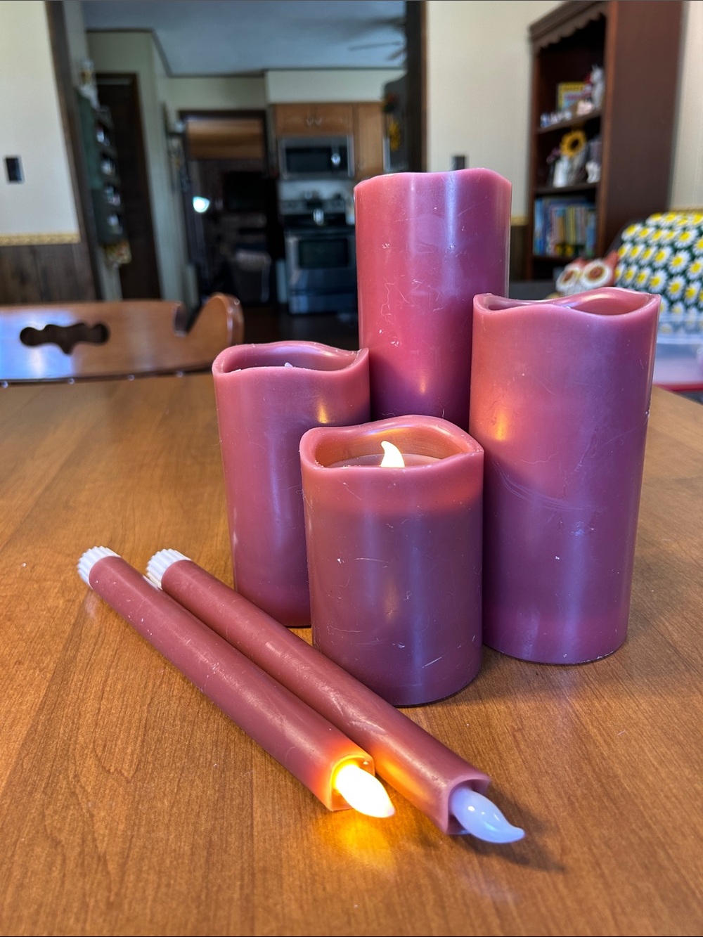 Unbranded Plum LED Pillar and Taper Candle Set